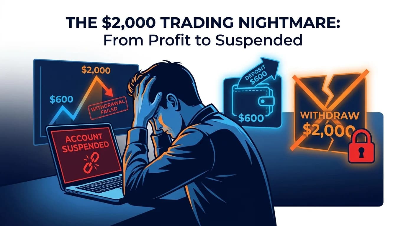 trader-account-suspended-after-profit-unregulated-broker.webp a trader who deposited $600 with a broker, traded it up to $2,000, and then tried to withdraw his profits. His account was suspended immediately.